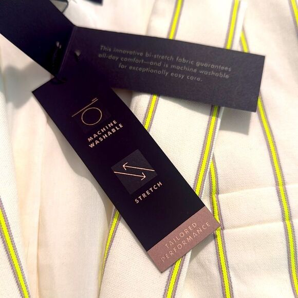 Banana Republic White Neon Yellow Vertical Pinstripe Long Lean Blazer Jacket NEW - Picture 14 of 16